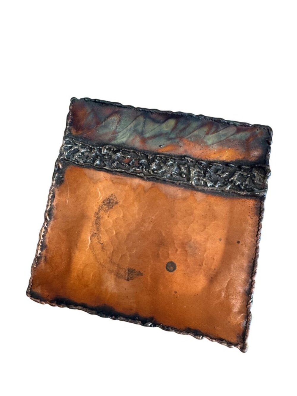 Patrick Shannon Brutalist Copper Dish Signed 5 1/4" Square Studio Art - Picture 4 of 7
